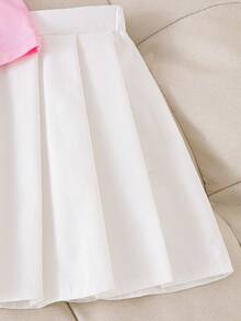 Elladie kids 4-Year-Old Girls' Sweet 3D Floral Decor Short Sleeve Top + White Pleated Skirt Set, Round Neck Loose Fit, Skin-Friendly Fabric, 3D Floral Decor Exquisite And Eye-Catching, White Pleated Skirt Inherent Girlish Charm, Suitable For Daily Outings, Birthday Parties, Holiday Matching, Minimalist Yet Adorable, Easily Create Cute Little Princess Look. - Pink - View 8