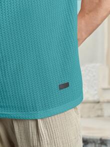 HIMLAND Camiseta de punto de gofre de corte holgado para hombre - Verde militar - Ver 4