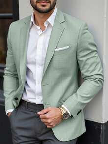 Manfinity Mode Men Space Dye Pocket Single Breasted Blazer - Mint Green - View 3