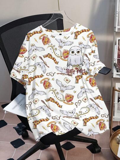 HARRY POTTER X SHEIN Plus Size Women Cartoon Print Casual Versatile Daily Wear Short Sleeve T-Shirt