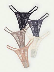 5pcs/Set Sexy Lace Women G-String Underwear, Comfortable Panties - Multicolor - View 3