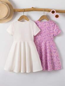 Elladie kids 2件套 女童休闲彩虹爱心印花短袖连衣裙，夏季 - 彩色 - 查看 2