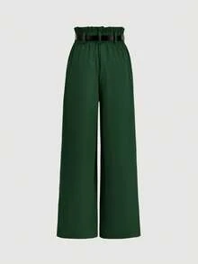 SHEIN MOD Women's Solid Color Lapel NeckDouble-Breasted Jacket And Wide-Leg Pants Elegant Suit Set - Dark Green - View 8