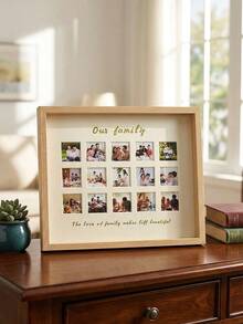 Haus Hana 1Pc Multi-Hole Photo Frame, Natural Wood Material, Long Strip Design With Multiple Slots, Holds 2-Inch ID Photos & Keepsakes, For Family Memory Display, Ideal For Home Wall Decoration And Souvenir Organization - multicolor - View 6