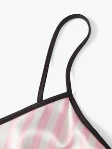 Bisouelle Striped Print Satin Cami Pajama Set Holiday Seasonfor Summer - Baby Pink - View 7