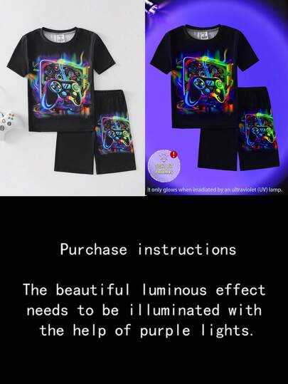 Bộ đồ ngủ 2 món cho bé trai, thoải mái, thoáng khí, in hình trò chơi điện tử, gồm áo tay ngắn và quần short.