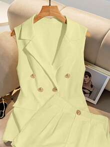 Franclia Premium Quality Sleeveless Vest & Shorts 2 Pieces Set - Yellow - View 3