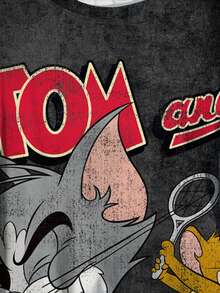 TOM & JERRY X SHEIN 大码女式卡通印花圆领短袖T恤，休闲日常穿着 - 白色 - 查看 4