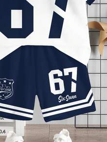 SHEIN Bộ 2 món đồ cho bé trai, kiểu dáng tối giản, gồm áo thun cổ tròn tay ngắn và quần short, thích hợp cho mùa hè. - Nhiều màu - Xem 5