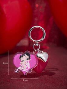 Betty Boop x SHEIN 1 Móc khóa hình trái tim Betty Boop màu đen, mặt dây chuyền hình trái tim đào sáng tạo, phụ kiện túi xách đôi. - Nhiều màu - Xem 5