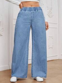 EMERY ROSE Plus Size Women Casual Elastic Waist Jeans - Blue - View 1