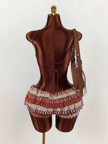 Amplova Boho Style New Arrival Cropped Bandeau Top & Multi-Layered Skirt 2-Piece Set For Women - Orange - View 2