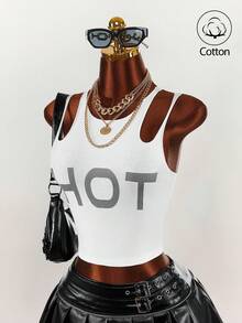 Amplova Áo camisole nữ ôm sát, mỏng nhẹ, in chữ cá nhân hóa - trắng - Xem 4