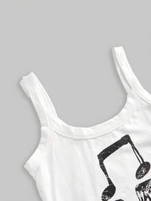 ROMWE Camiseta ajustada con gráfico de nota musical linda y minimalista - Blanco - Ver 3