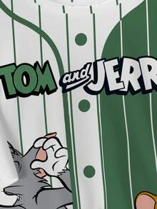 TOM & JERRY X SHEIN 男士卡通印花宽松休闲短袖T恤 - 白色 - 查看 3