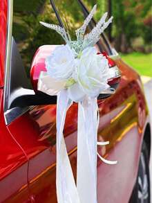1pc Artificial Flowers Wedding Decor Rose Flower (With Suction Cup)Car Rearview Mirror Present Ribbon Light House Decor Aisle Chair Decor For Party Wedding - one-size - View 6