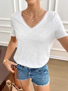 SHEIN Frenchy Camiseta Casual de Verão com Costas Vazadas para Mulheres - Branco - Visão 5