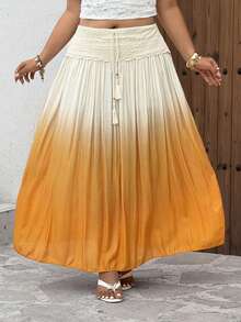 Sunnyshic Chân váy chữ A cạp cao kiểu vintage cỡ lớn, chất liệu lưới ombre, phối nhiều mảnh. - Nhiều màu - Xem 4