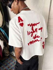 PAVTROS Men's Slogan Embroidered Design Loose Casual Short Sleeve T-Shirt,Men's Embroidered Letter Round Neck Casual Loose Fit T-Shirt, Vintage, Personalized, Vacation, Party, Y2K, Summer, Festival, Music Festival, Perfect Gift For Boyfriend Graphic Tops Graphic Tees Oversize Boxy T-Shirt Oversize T-Shirt Graphic T-Shirt - White - View 1