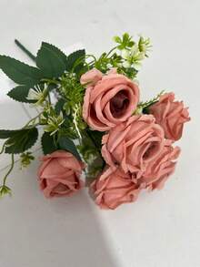 Bó hoa cưới cô dâu 7 vòng hoa hồng, viền uốn lượn, trang trí bàn tiệc, quà tặng ngày Valentine. - màu nâu - Xem 5