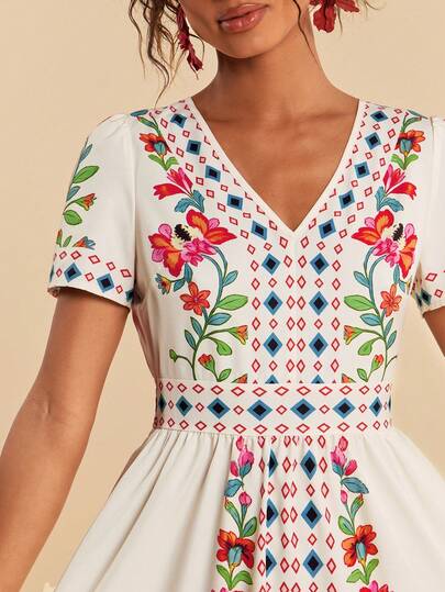 Travachic فستان نسائي بطبعة زهرية، طراز عطلة عادي، فساتين أنيقة للنساء، فستان صيفي، ملابس نسائية للعطلات