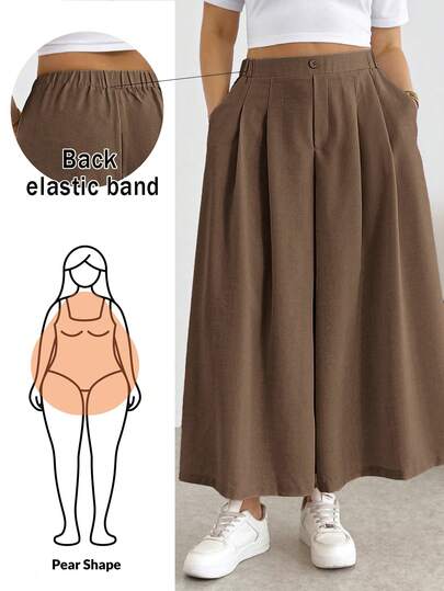 Shapeblank Calça/Saia cropped plissada na cor damasco, casual, folgada, confortável e versátil, com cintura elástica, ideal para o dia a dia, ideal para primavera/verão. Pernas largas e modelagem ampla. Pernas largas e estilo simples. Pernas largas.