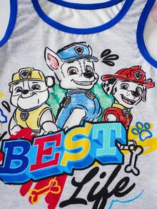 SHEIN | PAW Patrol 男童字母卡通印花撞色滚边圆领背心和短裤内衣套装 - 灰色 - 查看 6