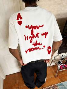 PAVTROS Men's Slogan Embroidered Design Loose Casual Short Sleeve T-Shirt,Men's Embroidered Letter Round Neck Casual Loose Fit T-Shirt, Vintage, Personalized, Vacation, Party, Y2K, Summer, Festival, Music Festival, Perfect Gift For Boyfriend Graphic Tops Graphic Tees Oversize Boxy T-Shirt Oversize T-Shirt Graphic T-Shirt - White - View 3