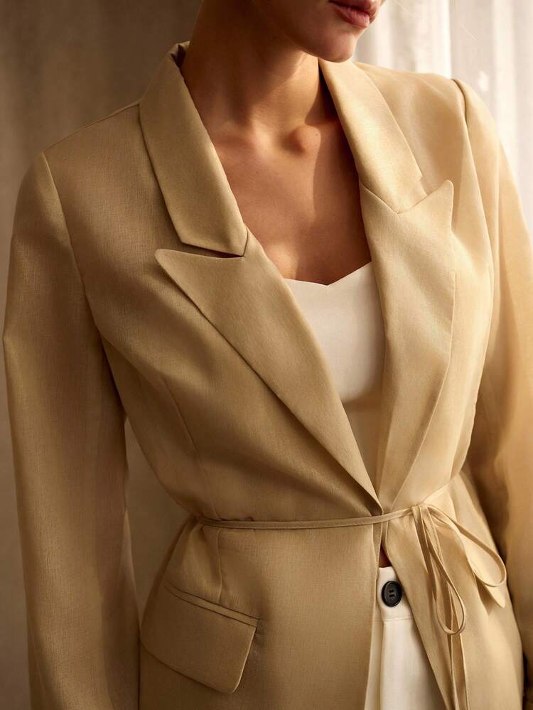 LIGHTWEIGHT SHINY LAPEL COLLAR OFFICE COMMUTE VINTAGE NEW WOMEN BLAZER JACKET, SPRING/SUMMER