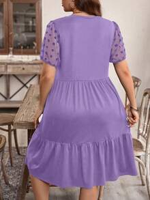 EMERY ROSE Plus Size Women Summer Casual Vacation Solid Color Patchwork Petal Sleeve Cinched Waist Midi Dress - Purple - View 2