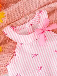 SHEIN Bộ áo và quần không tay kẻ caro thêu hoa dễ thương cho bé gái, thích hợp cho mùa xuân/hè. - Hồng - Xem 3