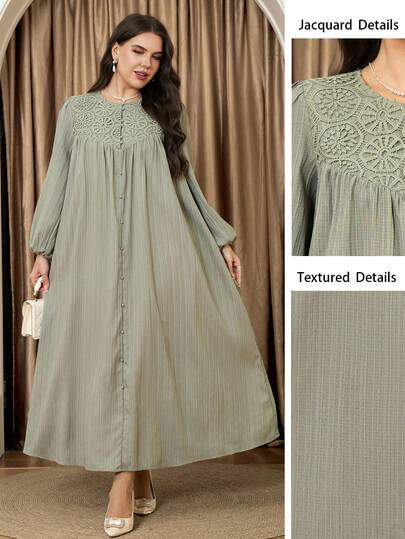 Veilorie Đầm dài tay màu trơn thanh lịch kiểu Ả Rập dành cho phụ nữ cỡ lớn