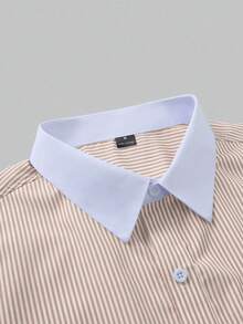 Calvornis Men's Casual Everyday & Workwear Colorblock Striped Print Long Sleeve Shirt, Spring & Autumn - Multicolor - View 4