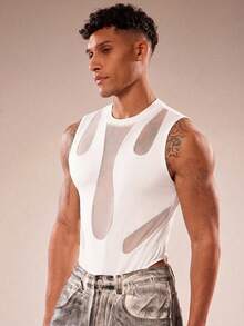 FeverCity Men's Sexy Mesh Patchwork Jumpsuit - White - View 4