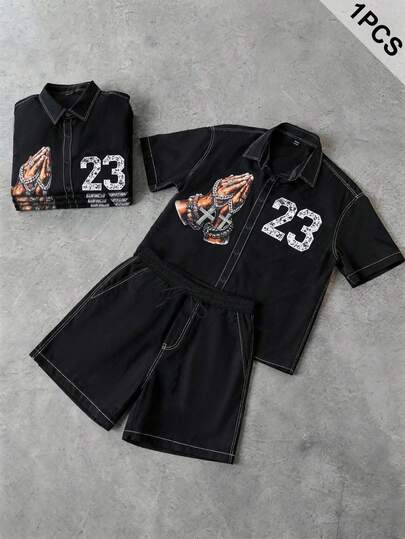 PAVTROS Camisa de Manga Curta com Estampa Numérica e Shorts Casuais para Uso Diário