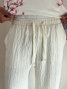 PAVTROS Men's Loose Vertical Striped Linen Wide Leg Pants - Beige - View 6