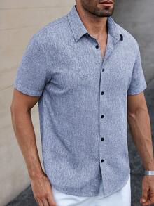 Manfinity Homme Manfinity CasualCool Men's Linen Striped Short-Sleeved Shirt For Daily Commute In Summer - Baby Blue - View 7
