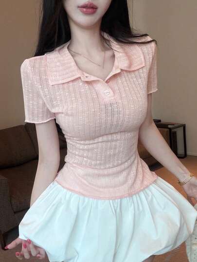 Joudiya Áo thun nữ màu trơn, dáng ôm, xếp ly, thích hợp mặc hàng ngày.