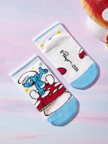 SHEIN X The Smurfs 3双纯棉可爱卡通儿童袜，男女通用，袜跟加固耐磨，四季皆宜，适合上学和日常穿着，男孩女孩均可穿。 - 彩色 - 查看 3