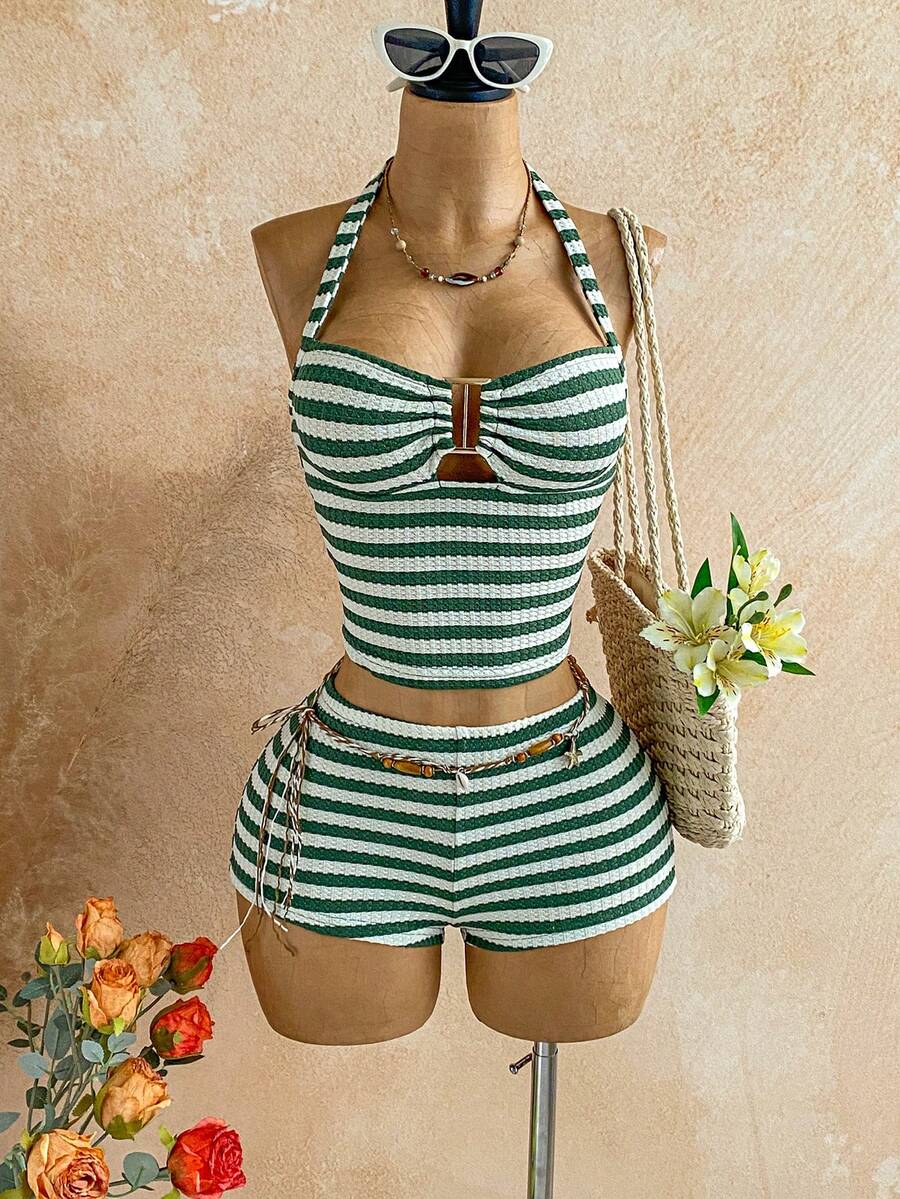 Soleia 女士度假条纹吊带上衣和短裤两件套 - 彩色 - 查看 1