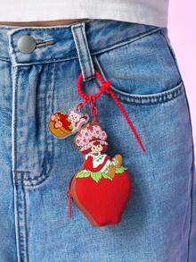 Strawberry Shortcake X SHEIN Cute Strawberry Silicone Money Clip Keychain, Convenient To Carry - Red - View 5