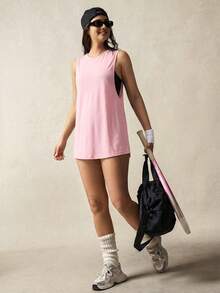VARSITIE V-Neck Short Sleeve Hollow Back Loose T-Shirt - Pink - View 3