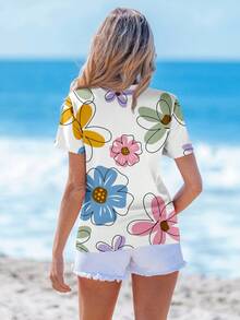 Sylviya Versatile Floral Print Casual Round Neck Short Sleeve Loose T-Shirt For Women, Spring/Summer Suitable For Going Out,Vacation - Multicolor - View 2