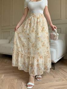 Modelyn Chân váy nữ màu vàng dệt jacquard in kỹ thuật số, xếp ly, kiểu dáng thanh lịch, lãng mạn, thường ngày, thích hợp cho mùa xuân/hè. - Màu vàng - Xem 3