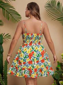 Travachic Plus Size Women Floral Print Spaghetti Strap Dress For Vacation Summer Dresses Online Outfits Brunch - Multicolor - View 2