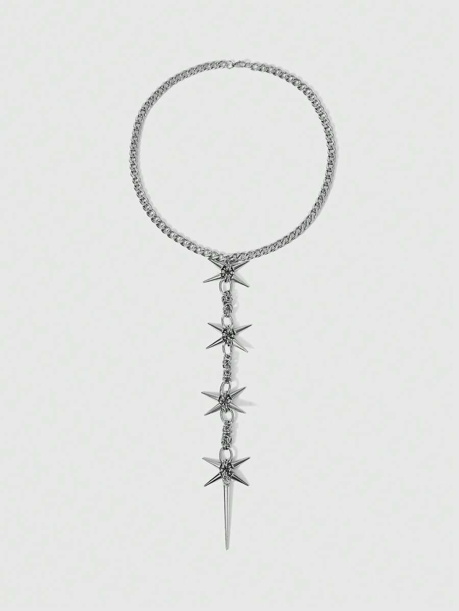 ROMWE Grunge Punk 1pc Fashionable Punk Style Rivet Decor Stainless Steel Long Necklace, Casual Street Wear - Multicolor - View 1