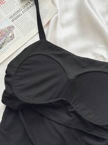 DAZY 女士纯色内置衬垫休闲百搭日常吊带背心，夏季款 - 黑色 - 查看 2