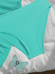 SHEIN 3件套女童/女孩黑色系列泳衣套装，沙滩度假派对，春夏款 - 薄荷綠 - 查看 5