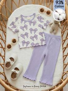 Cozy Pixies Bộ đồ 2 món cho bé gái: áo thun cổ tròn tay ngắn và quần cạp chun. - Nhiều màu - Xem 1