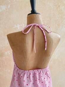 Soleia Women's Striped Heart Print Halter Top And Shorts Casual Everyday Set - Pink - View 8